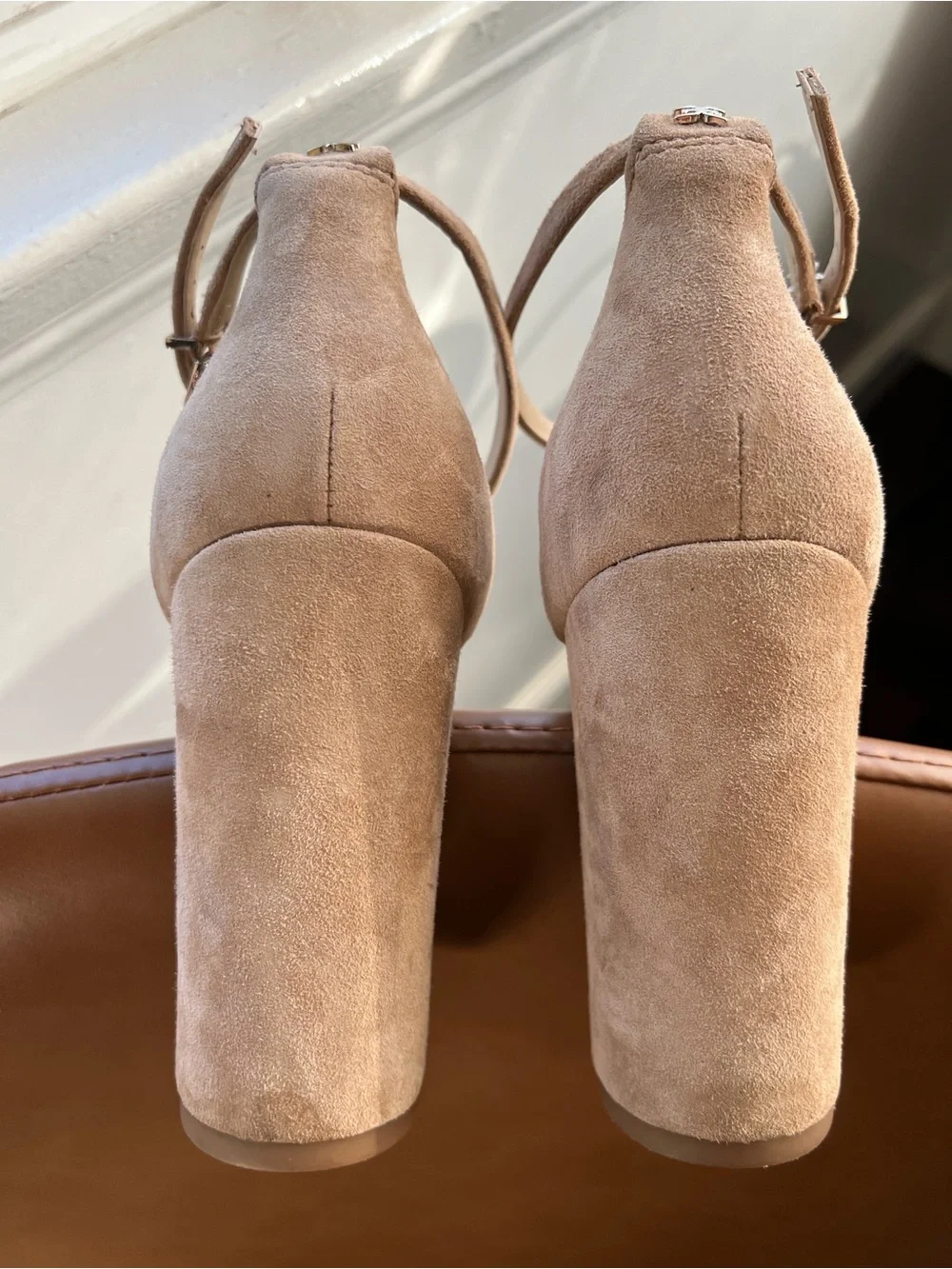 Sam Edelman Beige Suede Block Heel Sandals